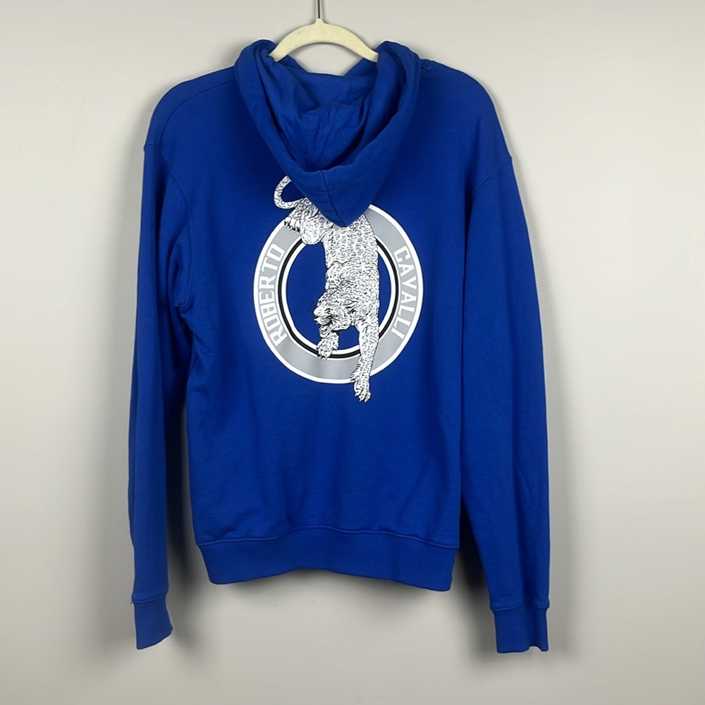 Roberto Cavalli Royal‎ Blue Hoodie With Leopard SZ L